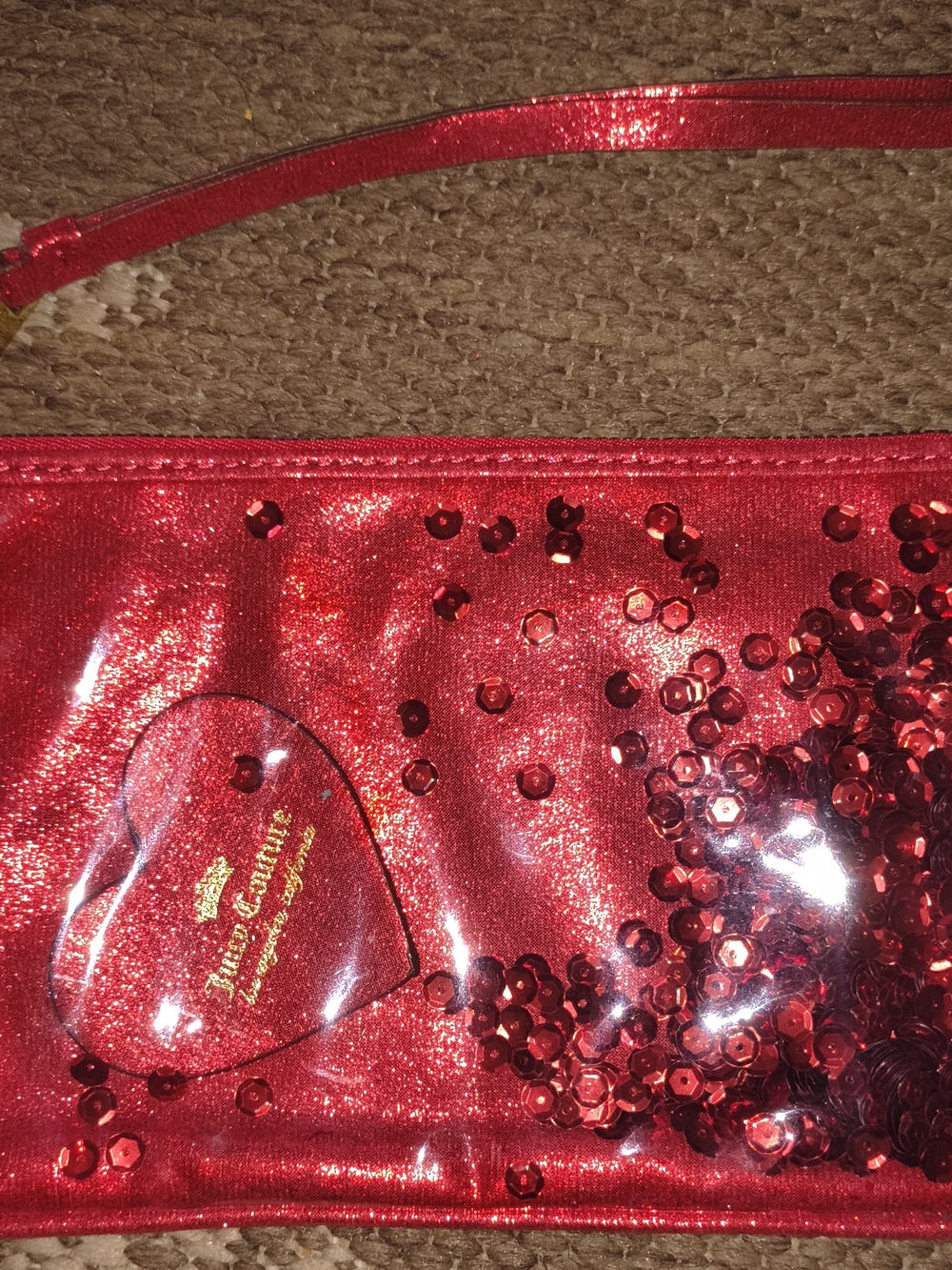 Juicy Couture Metallic Red Sequin Heart Wristlet